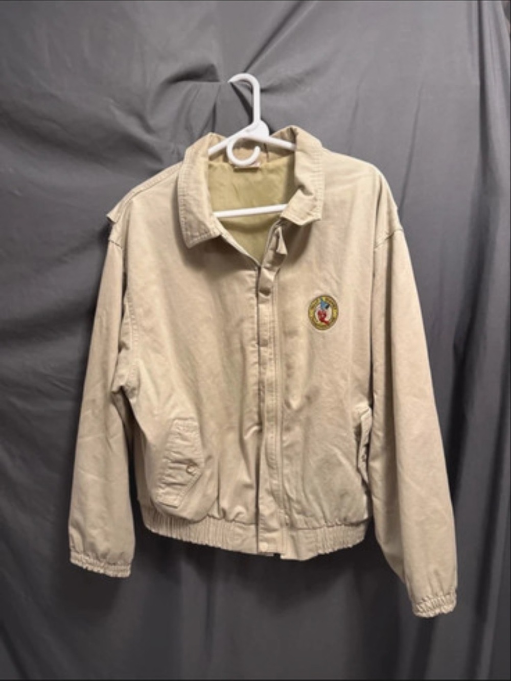 Men's Beige Bomber Jacket with Embroidered Crest